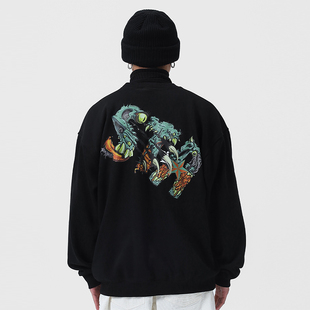 STA国潮冬季怪兽变异字母无帽套头圆领卫衣纯棉重磅宽松潮流美式