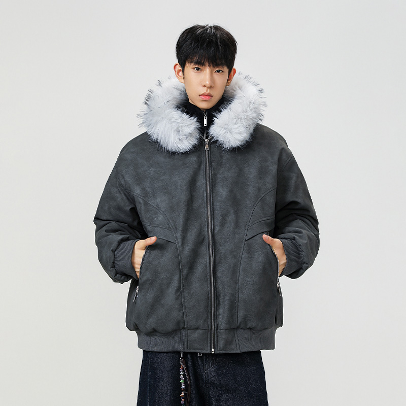 STA冬季大毛领连帽棉衣外套