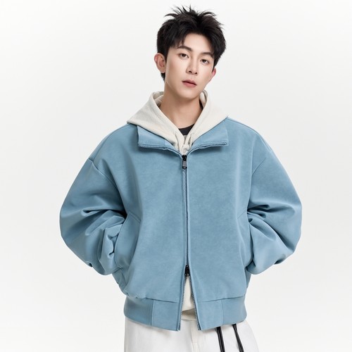 STA复古翻领夹克宽松拉链外套