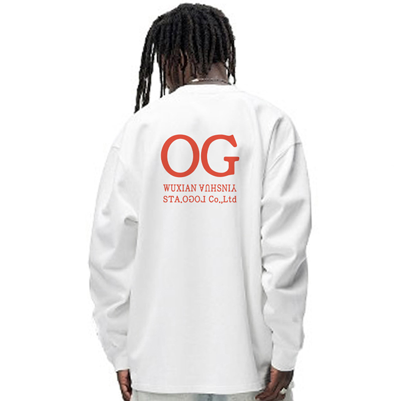 STA秋冬圆领长袖黑白色纯棉薄卫衣基础t恤男女宽松休闲情侣打底衫