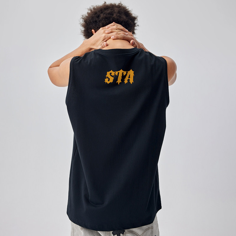 STA夏季新哥特式融化字母无袖t恤男美式运动篮球背心国潮宽松纯棉