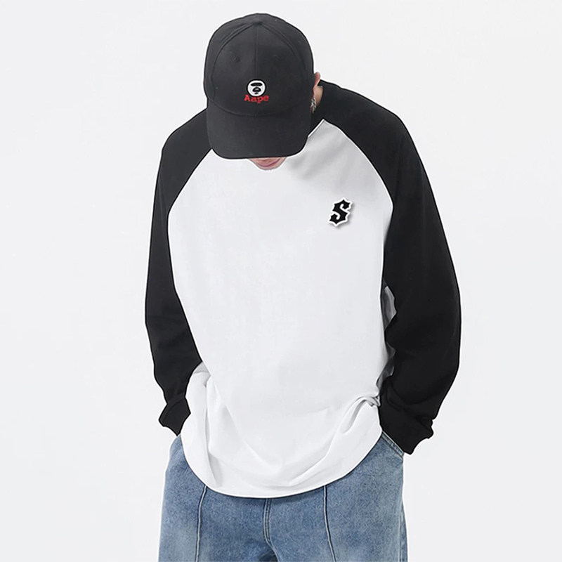 STA2025秋季基础刺绣星标魔术纯棉插肩长袖T恤打底衫圆领套头情侣