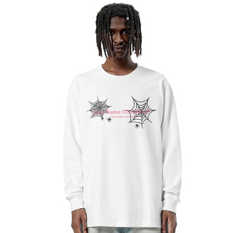 STA美式英文蜘蛛网潮牌男女长袖t恤春秋百搭休闲情侣打底衫上衣