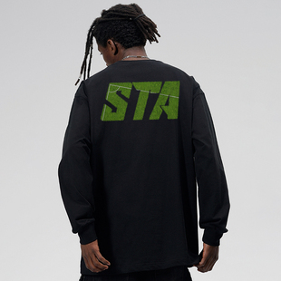 STA潮牌美式足球场地纯棉长袖T恤男女款春秋季宽松重磅情侣上衣