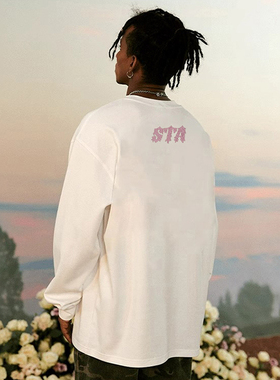 STA24ss春秋国潮新哥特式融化字母印花情侣宽松圆领长袖T恤男潮牌