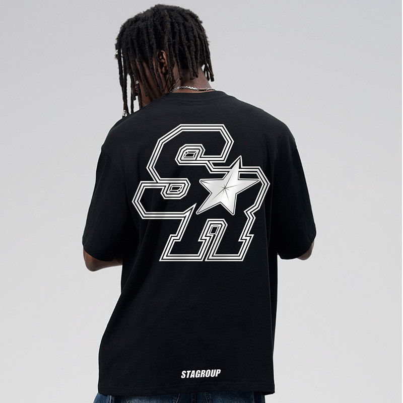 STASTASR字母轮廓印花纯棉短袖