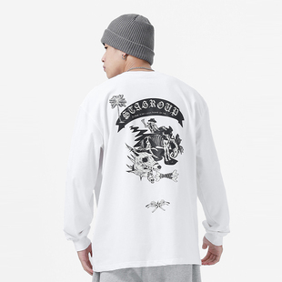 休闲圆领T恤男街头美式 STA国潮春秋西部牛仔和忠犬纯棉长袖 打底衫