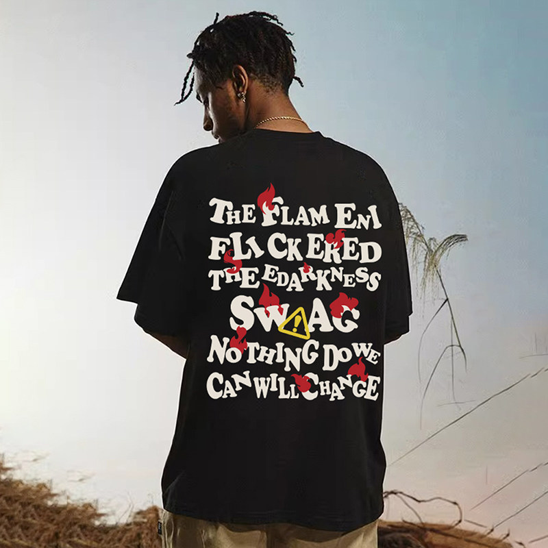 STA美式火焰字母短袖圆领上衣t恤