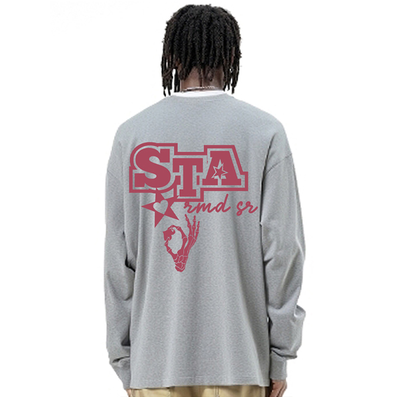 STA美式高街情侣套头卫衣春秋季320克重磅潮牌圆领长袖T恤男女