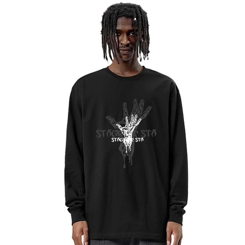 STA国潮哥特式骨骼融化春秋上衣潮牌情侣打底衫宽松长袖t恤男女