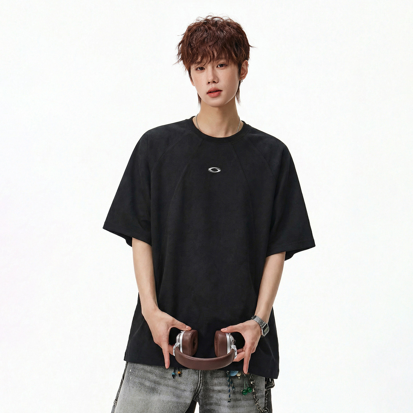 STA重磅时尚黑色短袖T恤男宽松圆领半袖休闲简约潮牌女上衣百搭