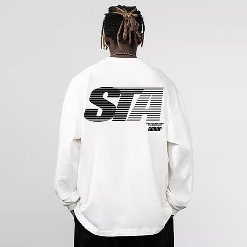 STA字母纯棉长袖T恤宽松重磅320g