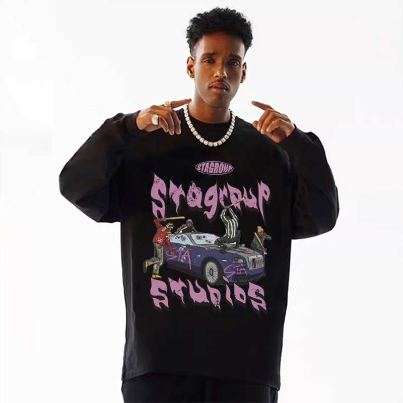 STA秋季纯棉美式长袖T恤套头衫