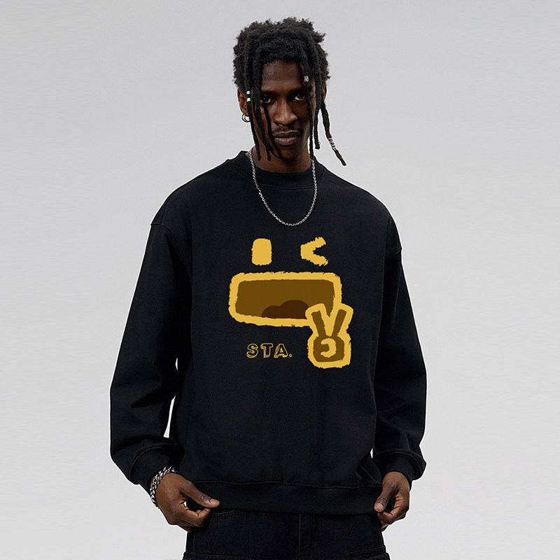 STA美式嘻哈比耶卡通圆领卫衣