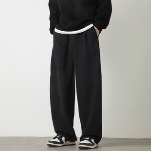 STA秋冬新款潮流弯刀宽松直筒休闲裤男女黑色长裤潮牌简约裤子