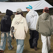 STA国潮重磅连帽卫衣男女情侣美式 草写字体印花宽松外套秋冬加绒