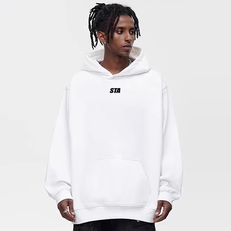 STA潮牌白色连帽卫衣情侣装