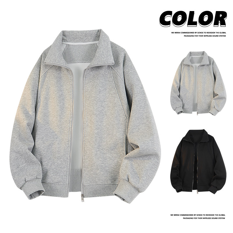 STA春秋休闲翻领拉链开衫卫衣男宽松百搭夹克无帽潮牌外套青少年