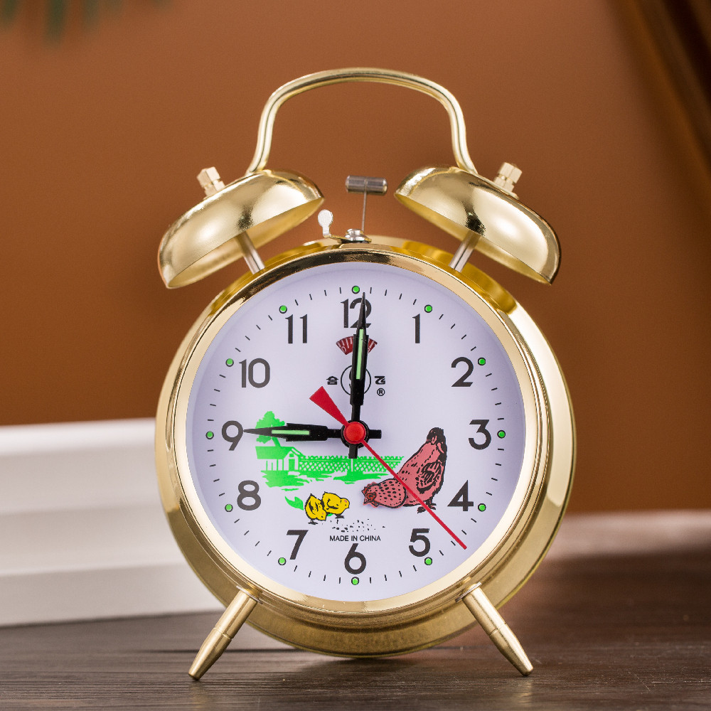 合飞机械闹钟上发条老式马蹄表大铃声怀旧复古金属闹钟老人用摆件