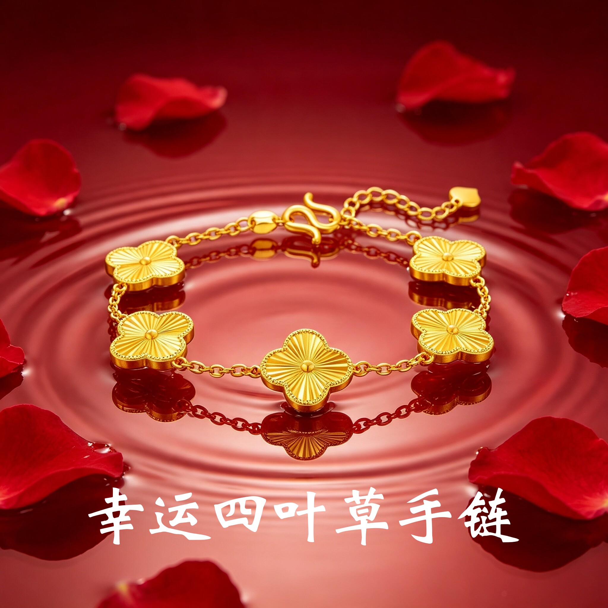 幸运四叶草手链素链手串轻奢小众高级感金包银送女友闺蜜生日礼物