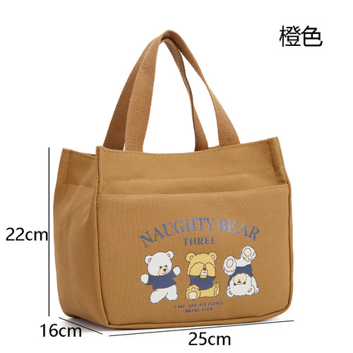 加厚帆布手提包3拉链外侧兜多口袋妈咪包卡通便携饭盒包上班包女