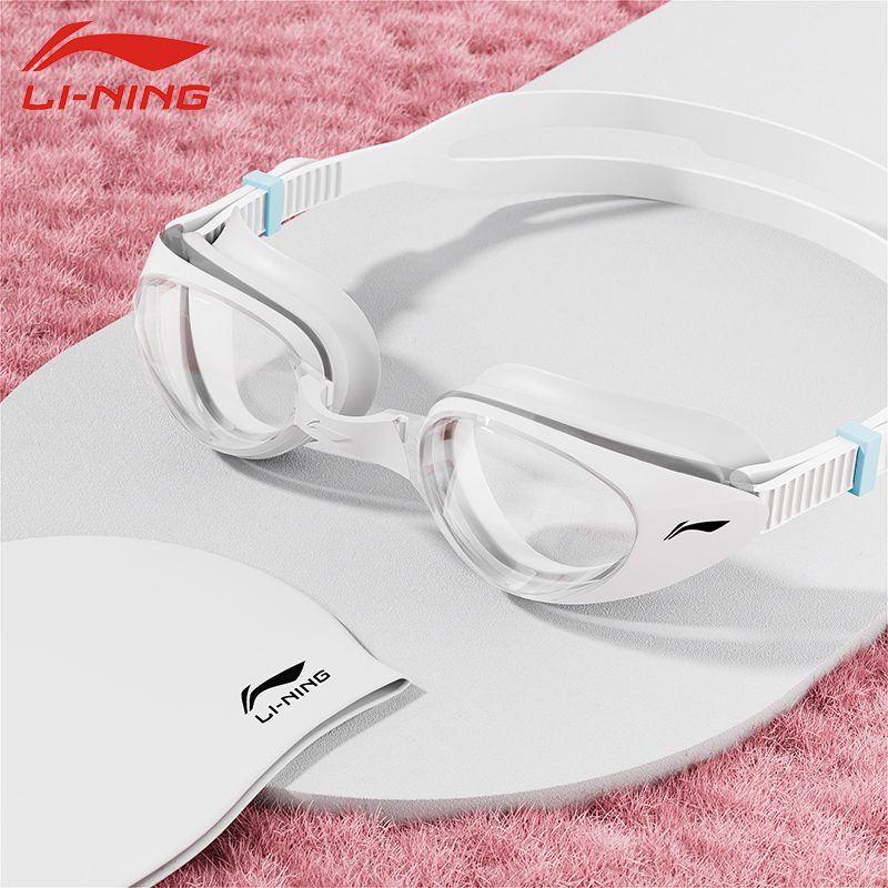 李宁泳镜女士高清防水防雾近视男士款专业游泳眼镜泳帽带耳塞套装