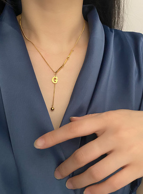 项链女式钛钢不掉色小圆球吊坠