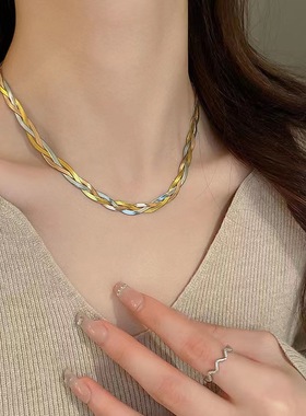 设计师款手工编织钛钢项链女