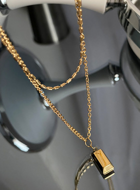 新款暴富小金条叠戴锁骨链女