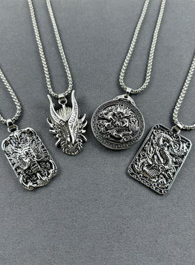 十二生肖复古龙牌项链吊坠男士高级感小众毛衣链嘻哈个性简约配饰