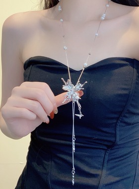 珍珠蝴蝶项链长款毛衣链