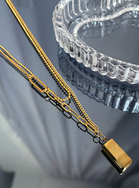 金砖小方块锁骨链女双层叠戴项链