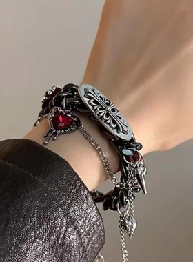 美拉德重工浮雕皮革手链亚文化辣