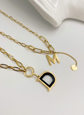 韩国时尚D字母吊坠钛钢链条