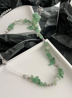 不规则碎石拼接串珠项链女锁骨链