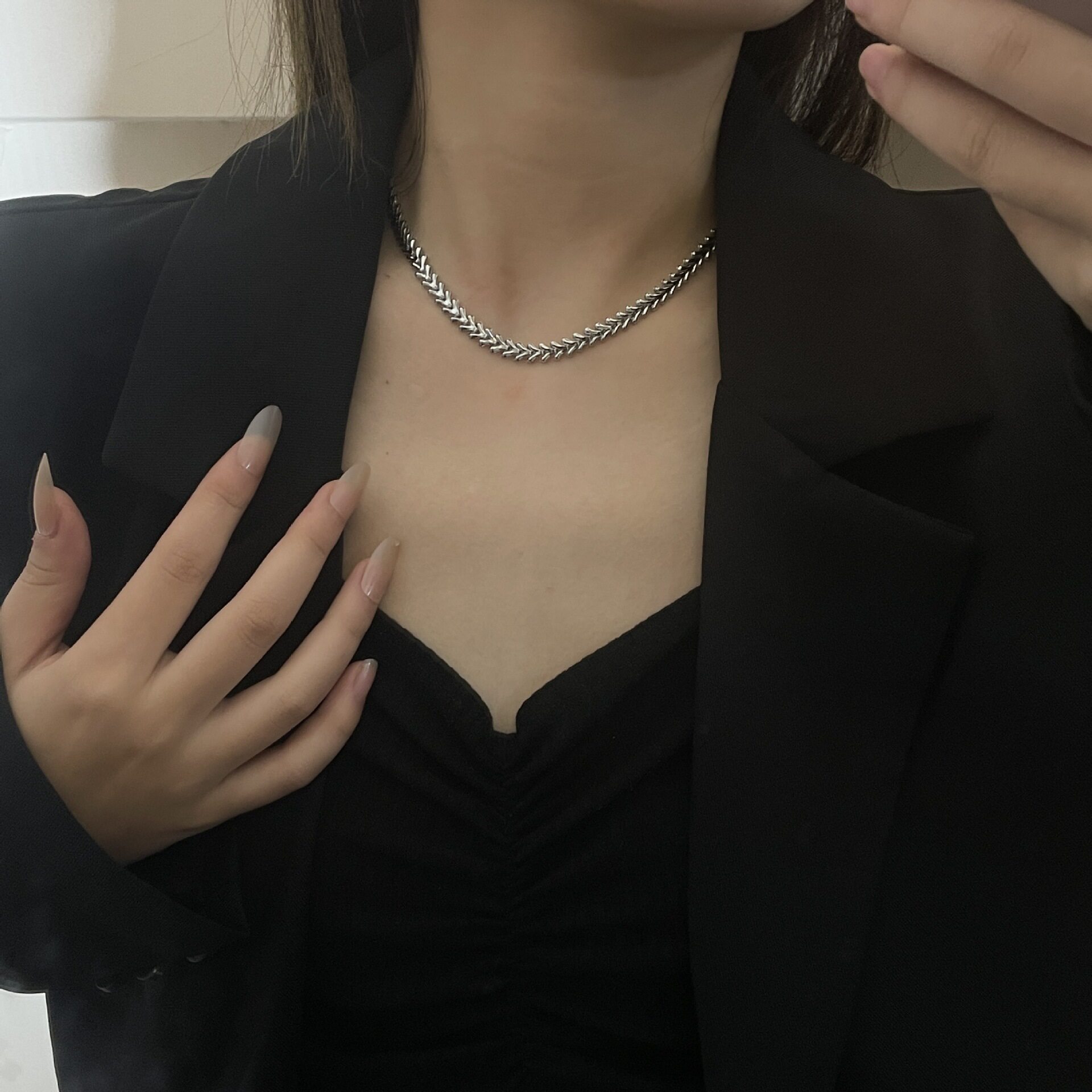 欧美金属元素钛钢古巴项链女春夏情侣嘻哈毛衣锁骨链体恤配饰颈链