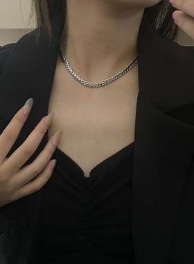 欧美金属元素钛钢古巴项链女春夏