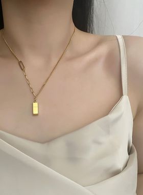 钛钢不掉色暴富小金条项链