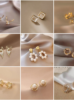 韩版小清新风格耳环彩色蝴蝶珍珠耳扣气质百搭耳坠甜酷高级感耳饰