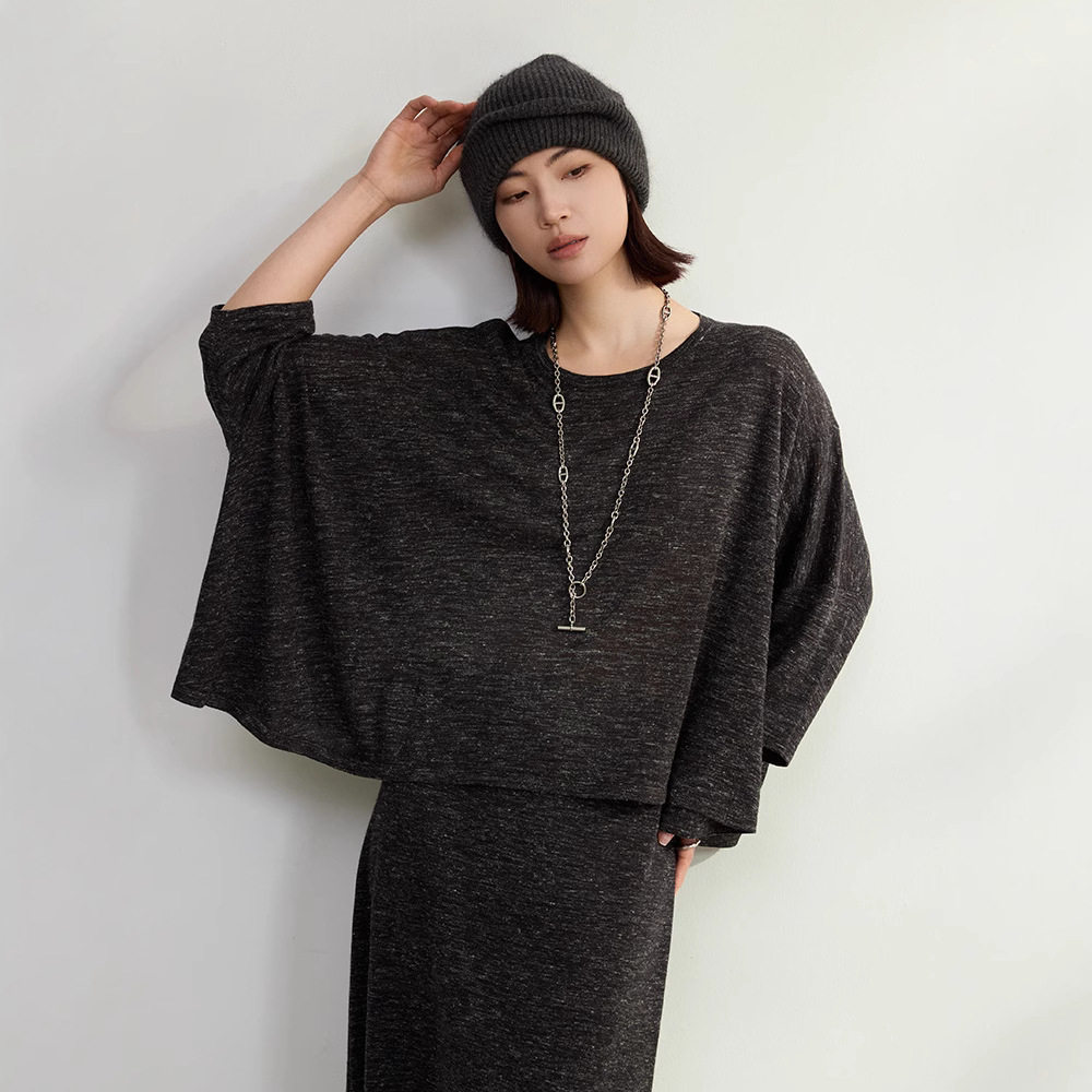 松弛感 亚麻花纱宽松套头针织衫毛针织衫