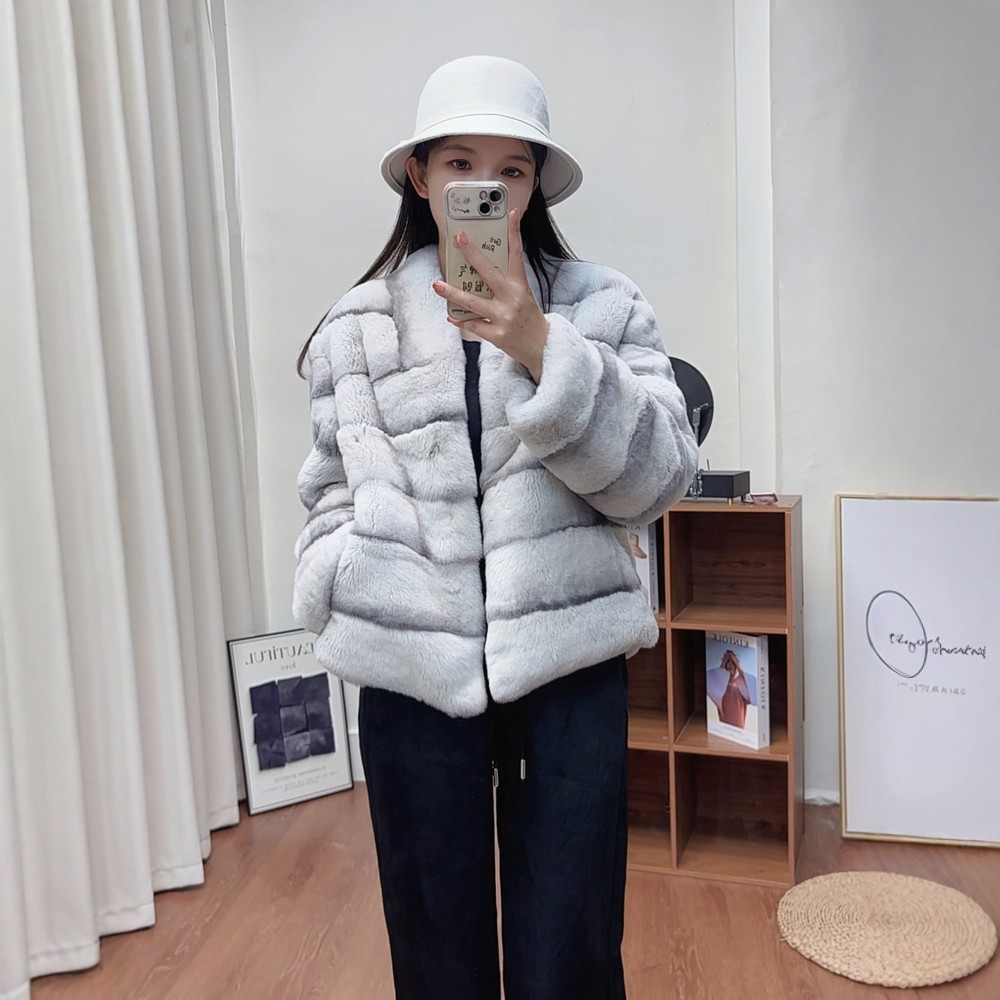 A级獭兔 貂YE同款高端雷克斯兔美拉德龙猫皮草外套女显瘦老钱风