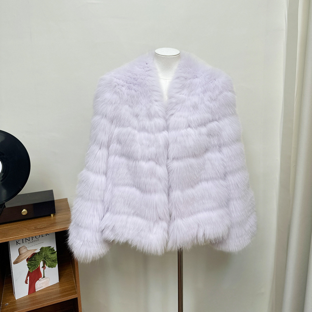莫奈花园 清冷系冰紫色狐狸毛加密车条高级感真毛毛外套2025新款