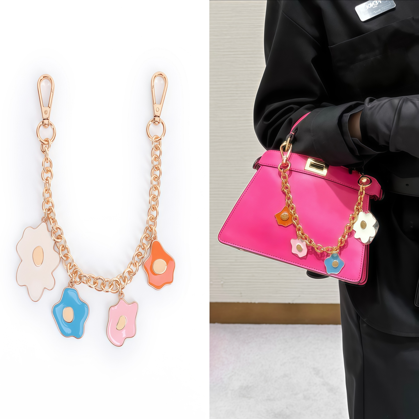 适用分迪包包花朵装饰链条挂件改造春日ootd小花包饰链子配件