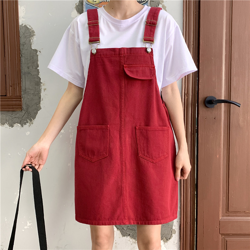 2020 Spring and summer new pattern straps Short skirt Large mm Show thin Korean Edition Claret student cowboy Short skirtin the Women's clothing/Boutique , Skirts  category - from Buy2taobao.com to provide professional Taobao agent buy service