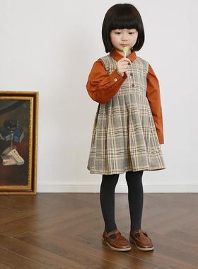 colormo女童春秋款格子纯棉连衣裙洋气公主时尚背心裙学院风