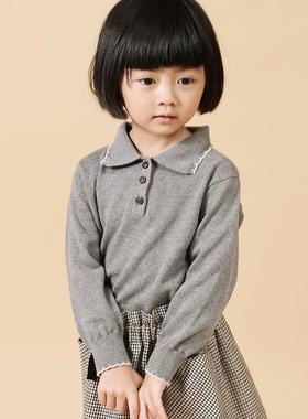 colormo女童纯棉针织衫打底衫春秋款内搭polo小翻领宝宝毛衣