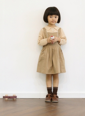 colormo女童春秋款纯棉打揽背带裙连衣裙洋气背心裙复古校园风