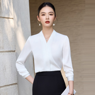 感内搭上衣ol职业衬衣工作服套装 2026新款 女长袖 缎面v领衬衫