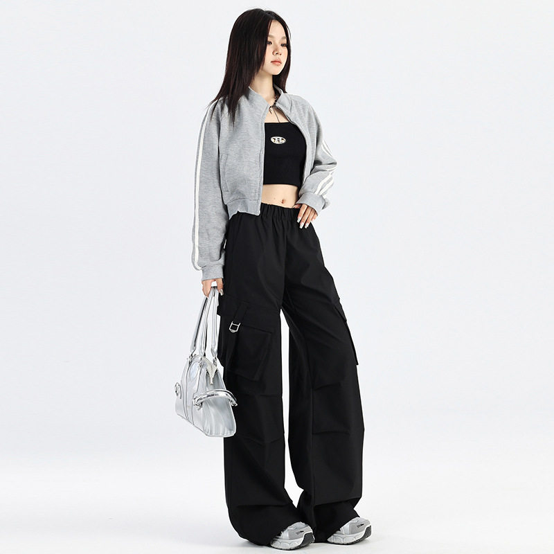 黑色美式工装牛仔裤女2025年春秋高腰宽松显瘦vibe直筒百搭阔腿裤