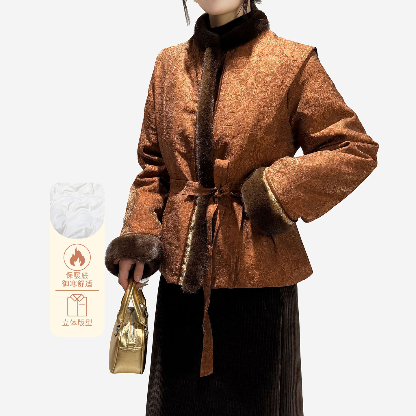 国风羊绒棉服冬装洋气高贵毛领拼袄子女装气质短棉袄千金风外套